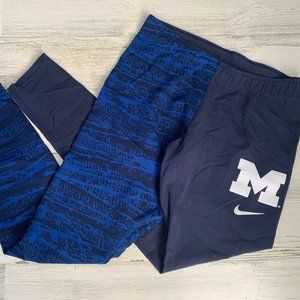 NIKE Navy w/ 1/2 print Leggings Pants Collegiate MICHIGAN WOLVERINES size Medium